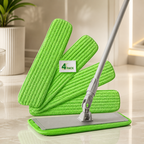 CleanGlide Microfiber 18" Flat Mop + 4 Microfiber Reusable Pads