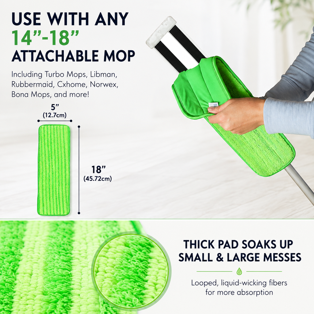 CleanGlide Microfiber 18" Flat Mop + 4 Microfiber Reusable Pads