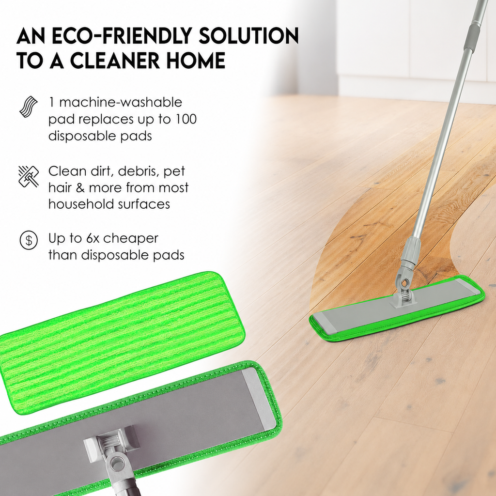 CleanGlide Microfiber 18" Flat Mop + 4 Microfiber Reusable Pads
