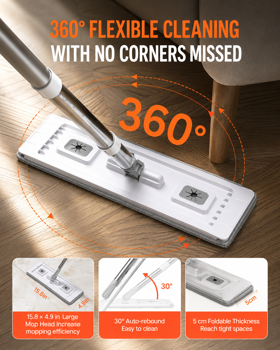 VEVOR FreshPress Mop & Bucket System + 3 Microfiber Washable Pads