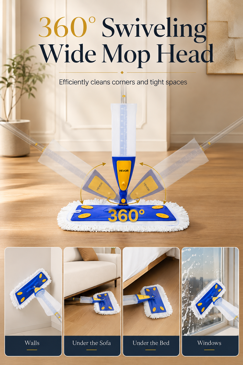 VEVOR MistFlow Spray Mop + 3 Washable Pads