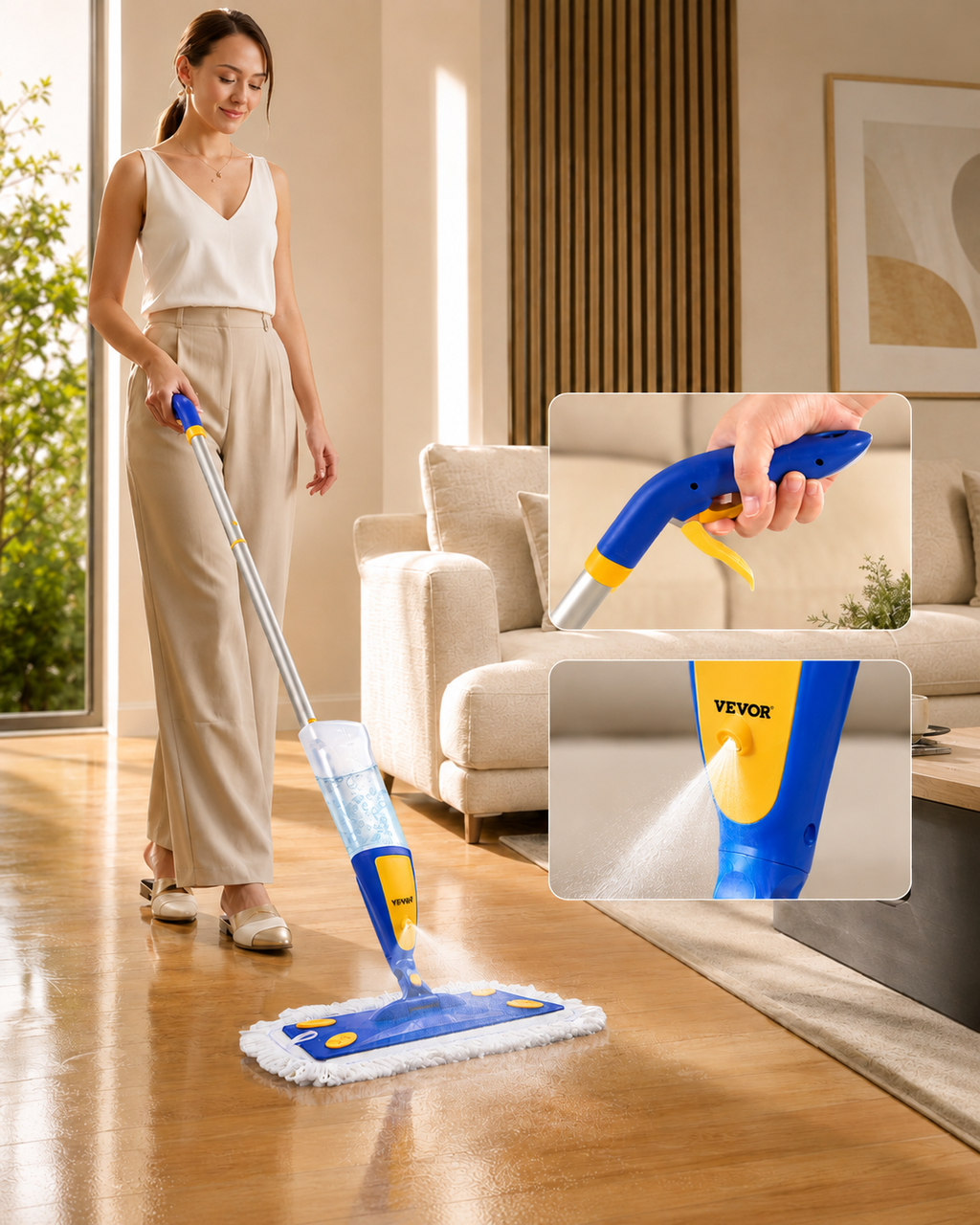 VEVOR MistFlow Spray Mop + 3 Washable Pads