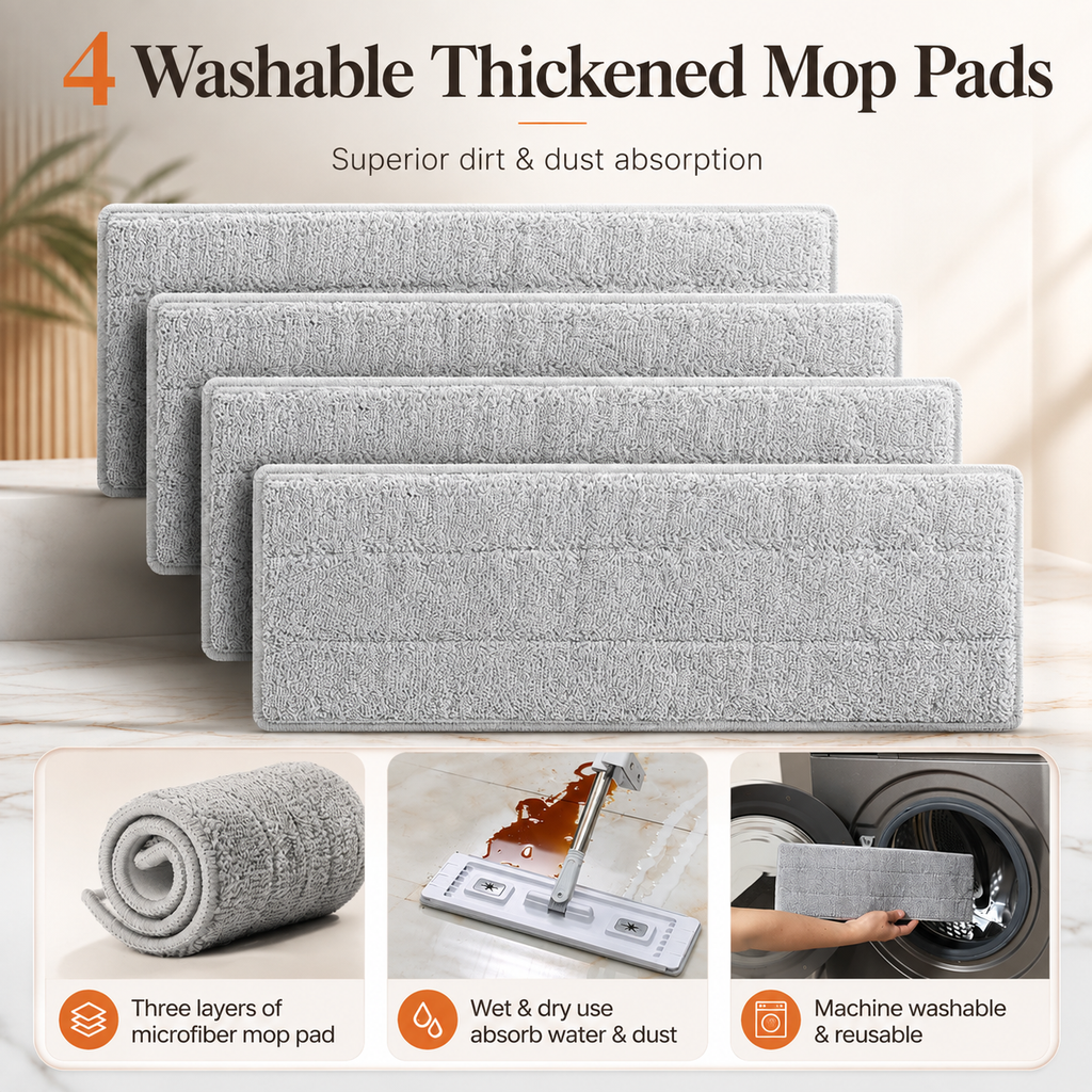 VEVOR GlidePress Self-Wringing Microfiber Mop + 4 Washable Pads